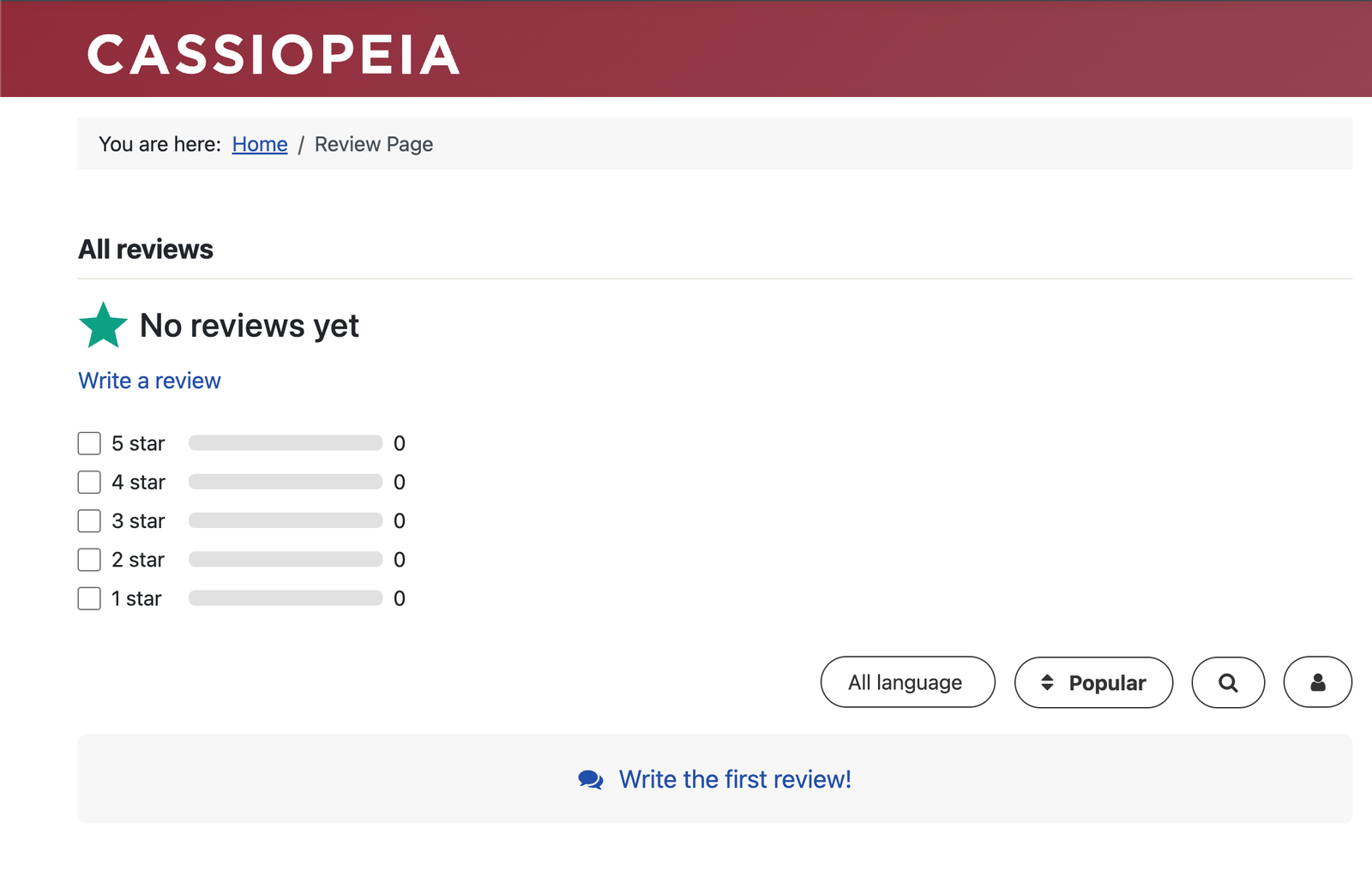 Review page layout on the frontend
