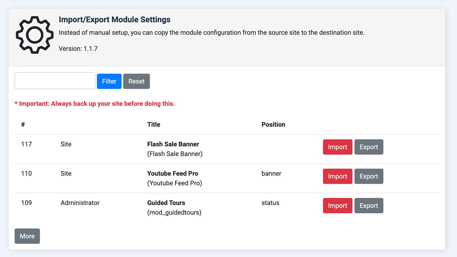 import and export module configuration